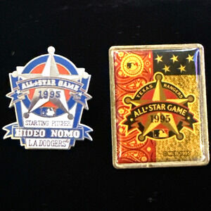 1995 MLB All Star Game Stamp Pin, Hideo Nomo Pitcher Texas Rangers Lot of 2 VTG